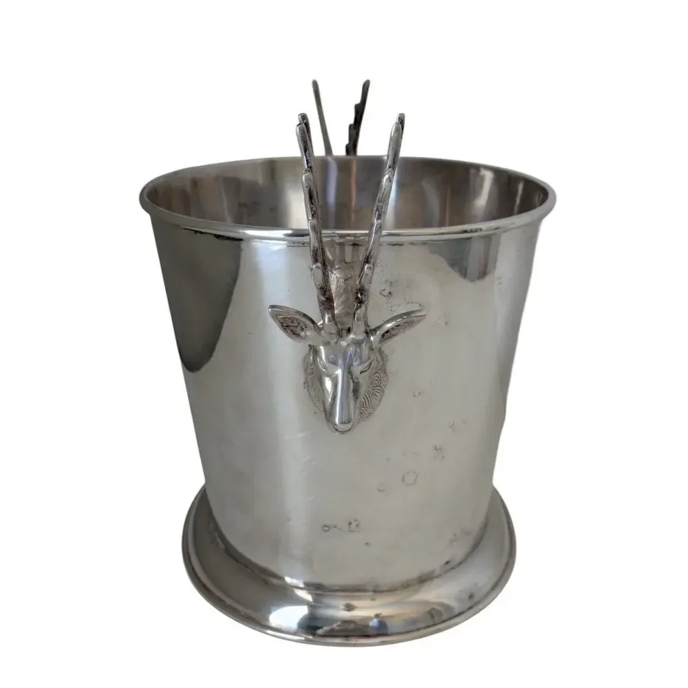 Pottery Barn Silverplate Large Stag Ice Bucket Deer Antler Party Wine Champagne